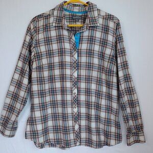 Eddie Bauer Plaid Shirt Button Front Long Sleeves 100% Cotton Womens XL